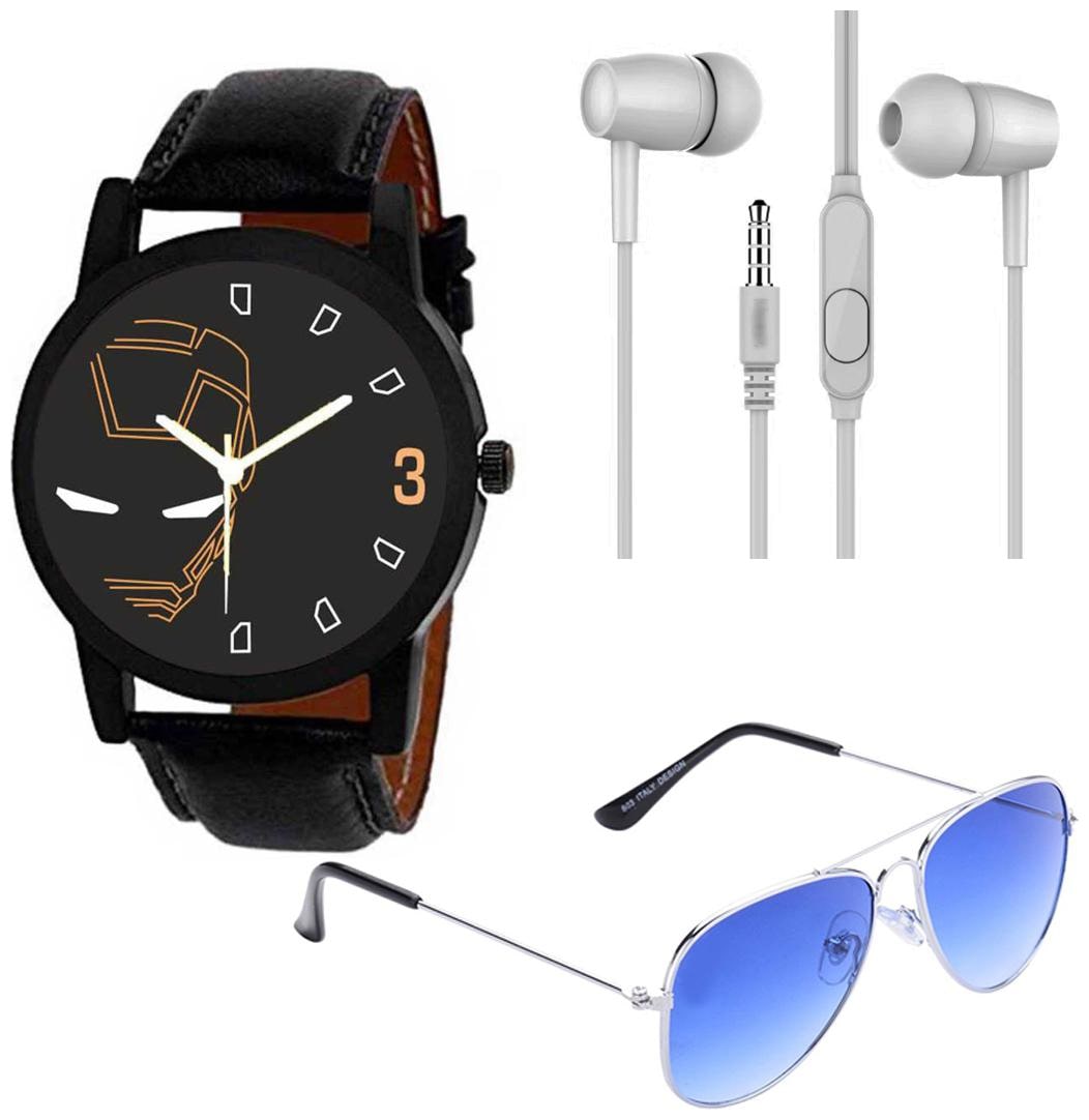 

Wake Wood Analog Watch with Free Ear Phone Sunglasses
