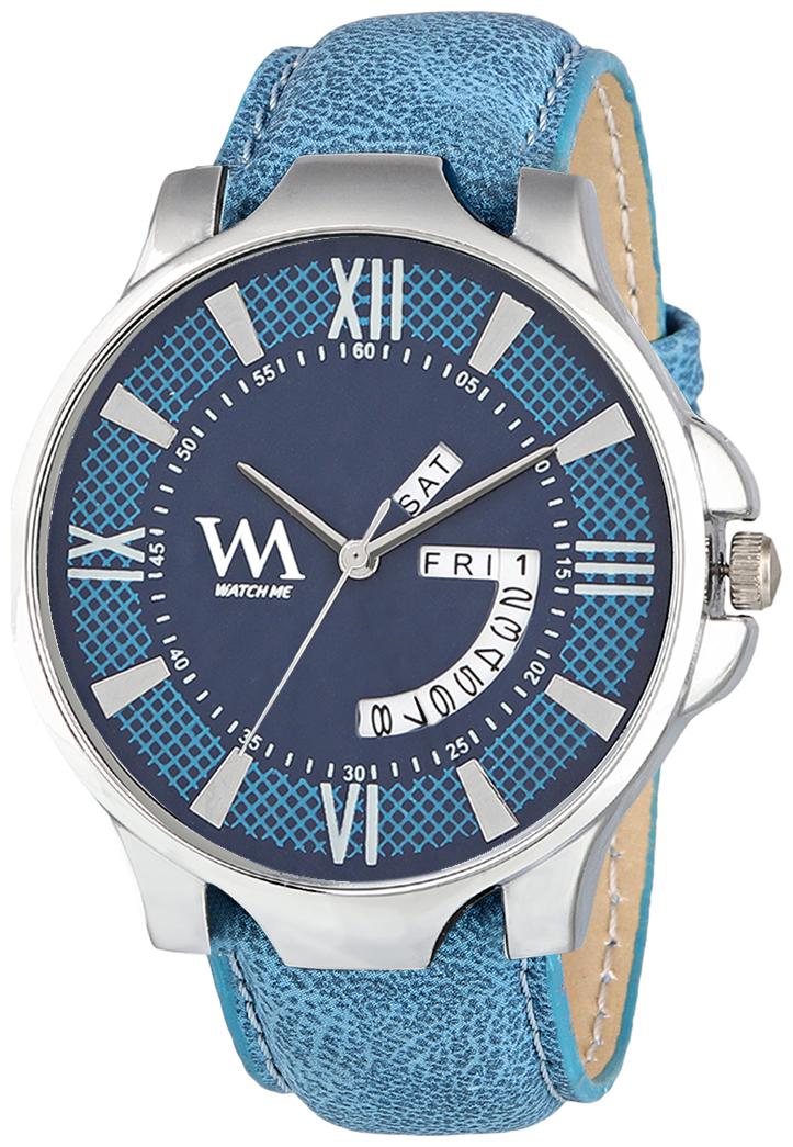 

Watch Me Blue Dial Blue Leather Strap Day and Date Collection Series Analog Quartz Watch for Men and Boys DDWM-027bys
