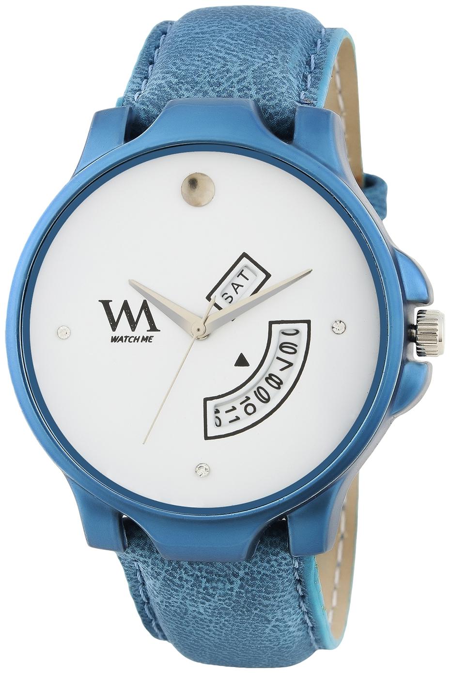

Watch Me Day and Date Luxury Limited Edition Special Quartz Analog White Dial Blue Leather Watch For Men and Boys DDWM-083