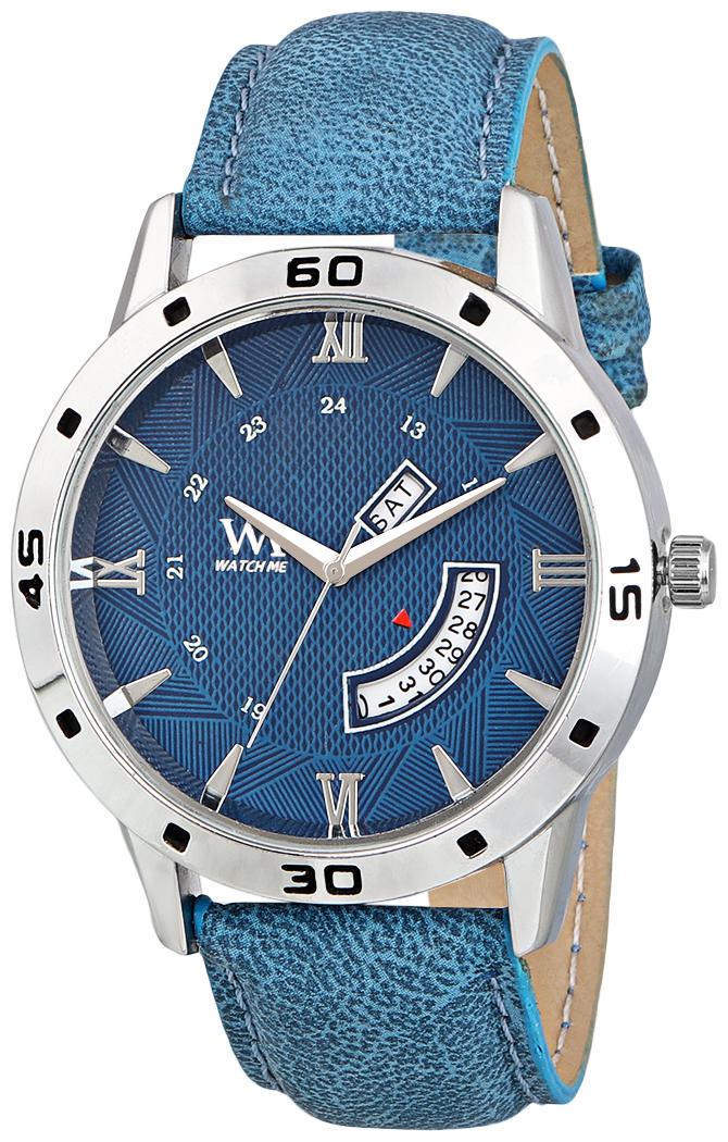 

Watch Me Day Date Collection Blue Dial Blue Leather Strap Watch for Men and Boys DDWM-046