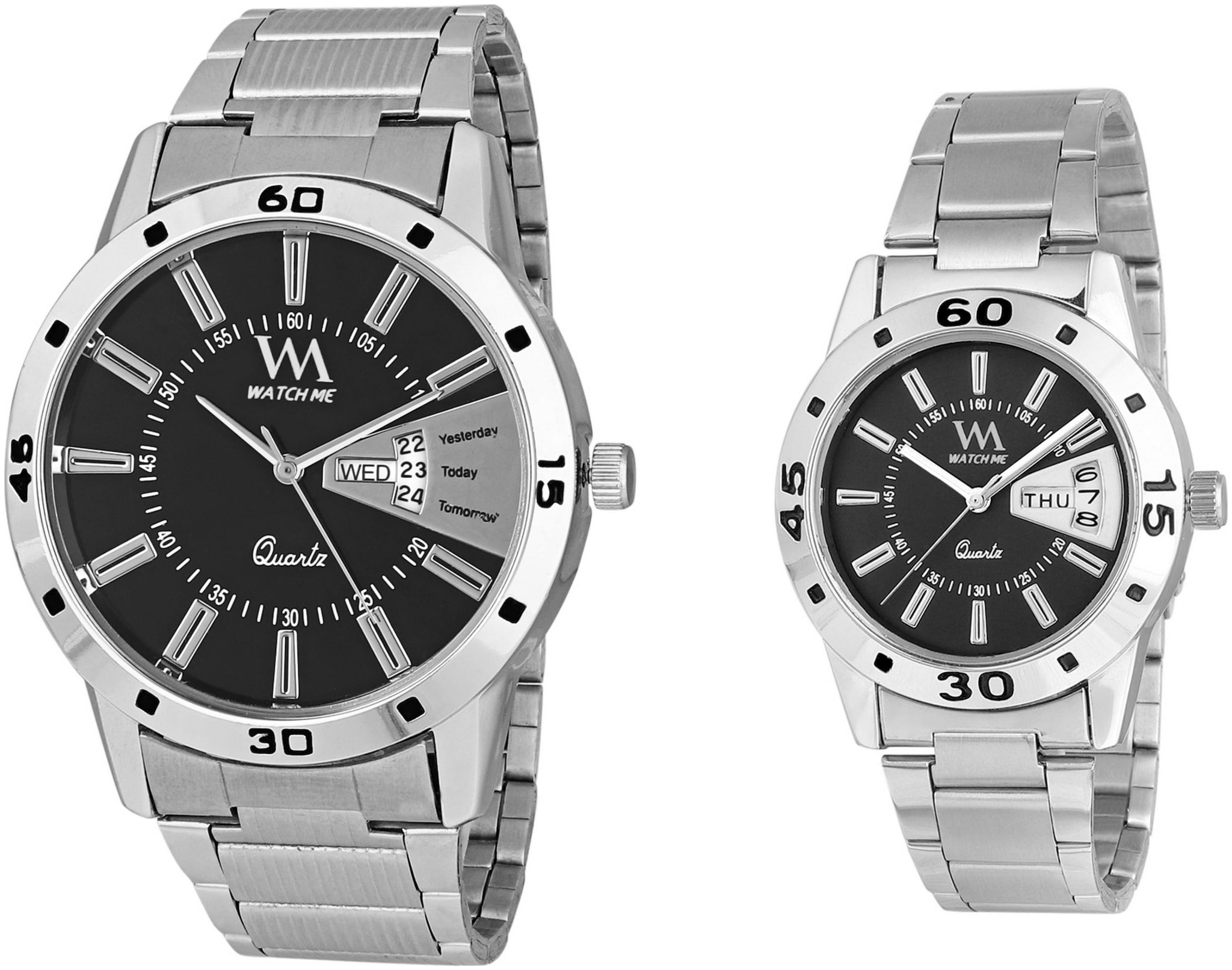 

Watch Me Gift Combo Set of Day and Date Couple Pair Gift Watch Set for 2 DDWM-008-BK-009-BK