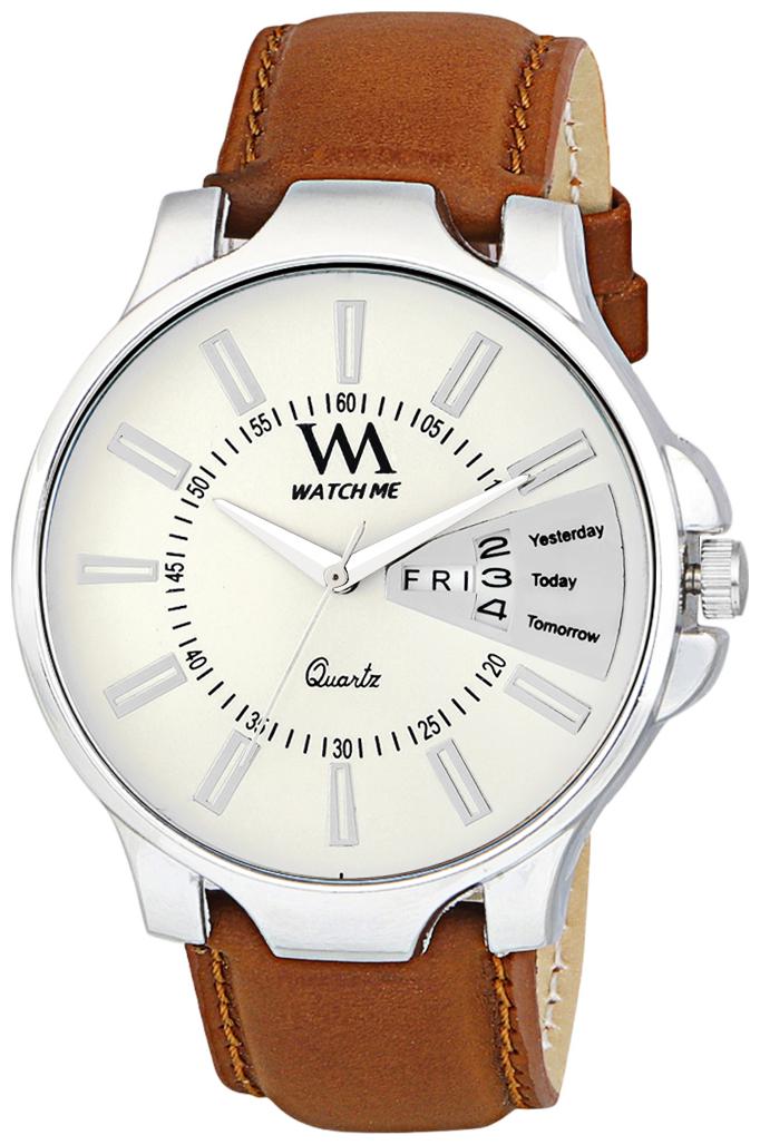 

Watch Me White Dial Brown Leather Strap Premium Branded Limited Edition Day and Date Collection Watch for Men DDWatch Me-053