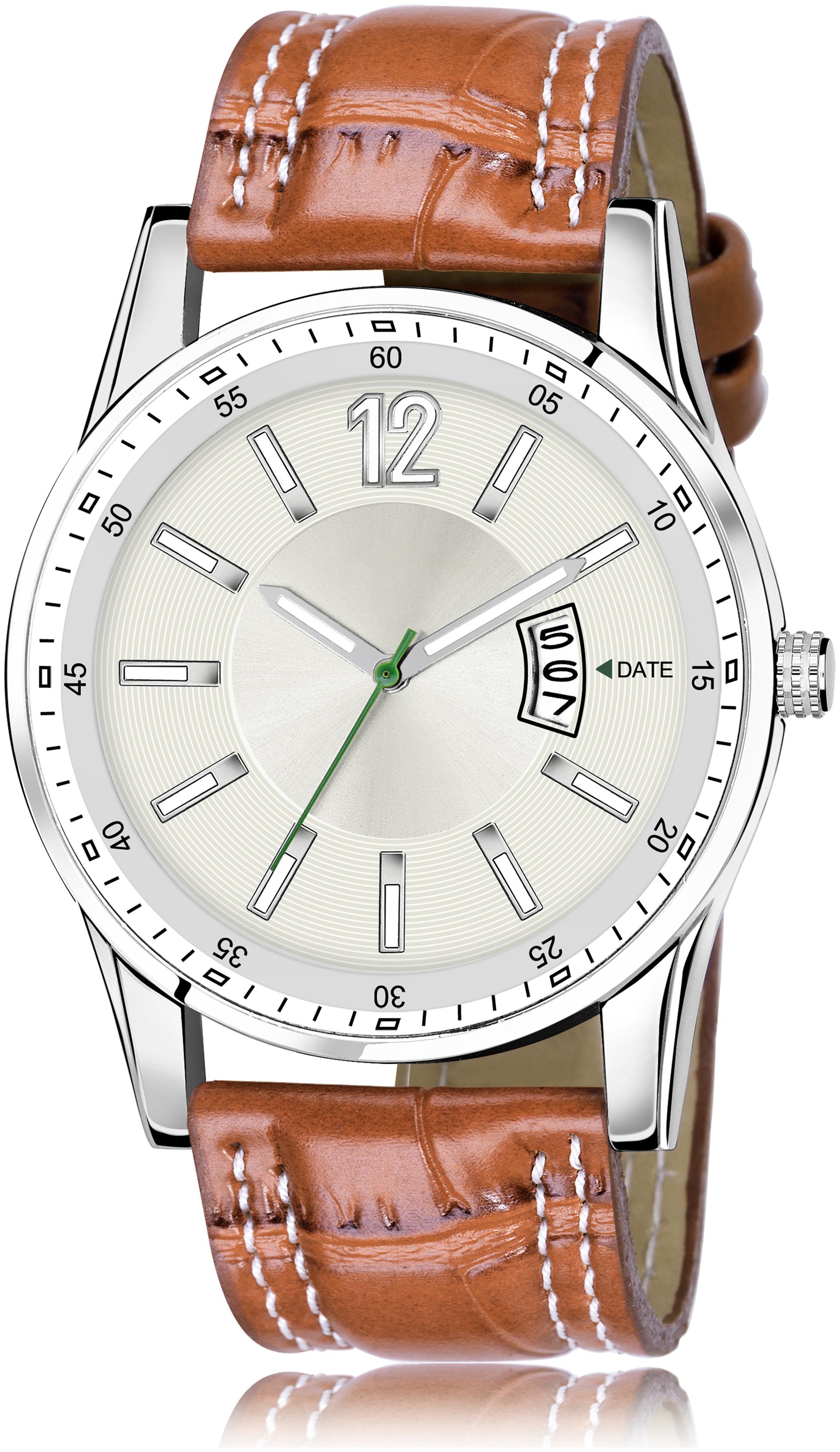 

WHITE COLOR ANALOGUE DIAL WITH BROWN COLOR LEATHER STRAP NEW FASHION WATCH FOR FESTIVAL PARTY PROFESSIONAL WEAR WRIST WATCH FOR MEN BOYS