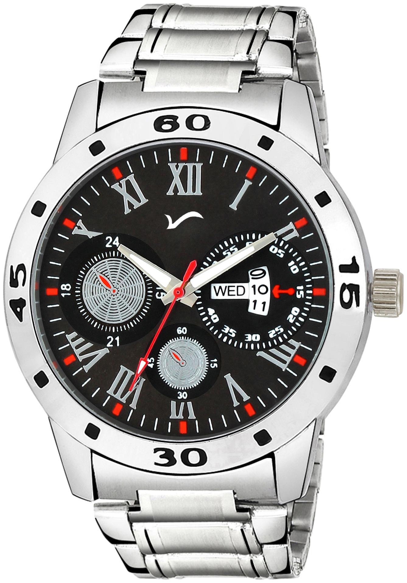 

Wrightrack Exclusive Series Quartz Movement Analogue Stainless Steel Case Black Dial Day Date Men Watch (WTSM25)