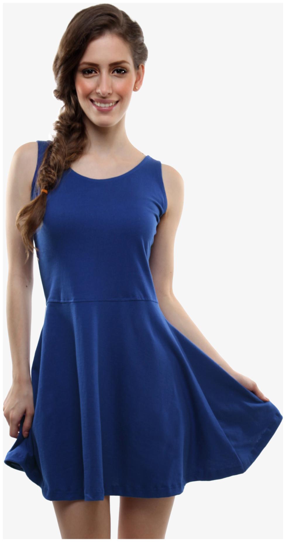 

Miss Chase Women s Cobalt Blue Solid Round Neck Sleeveless Mini Skater Dress