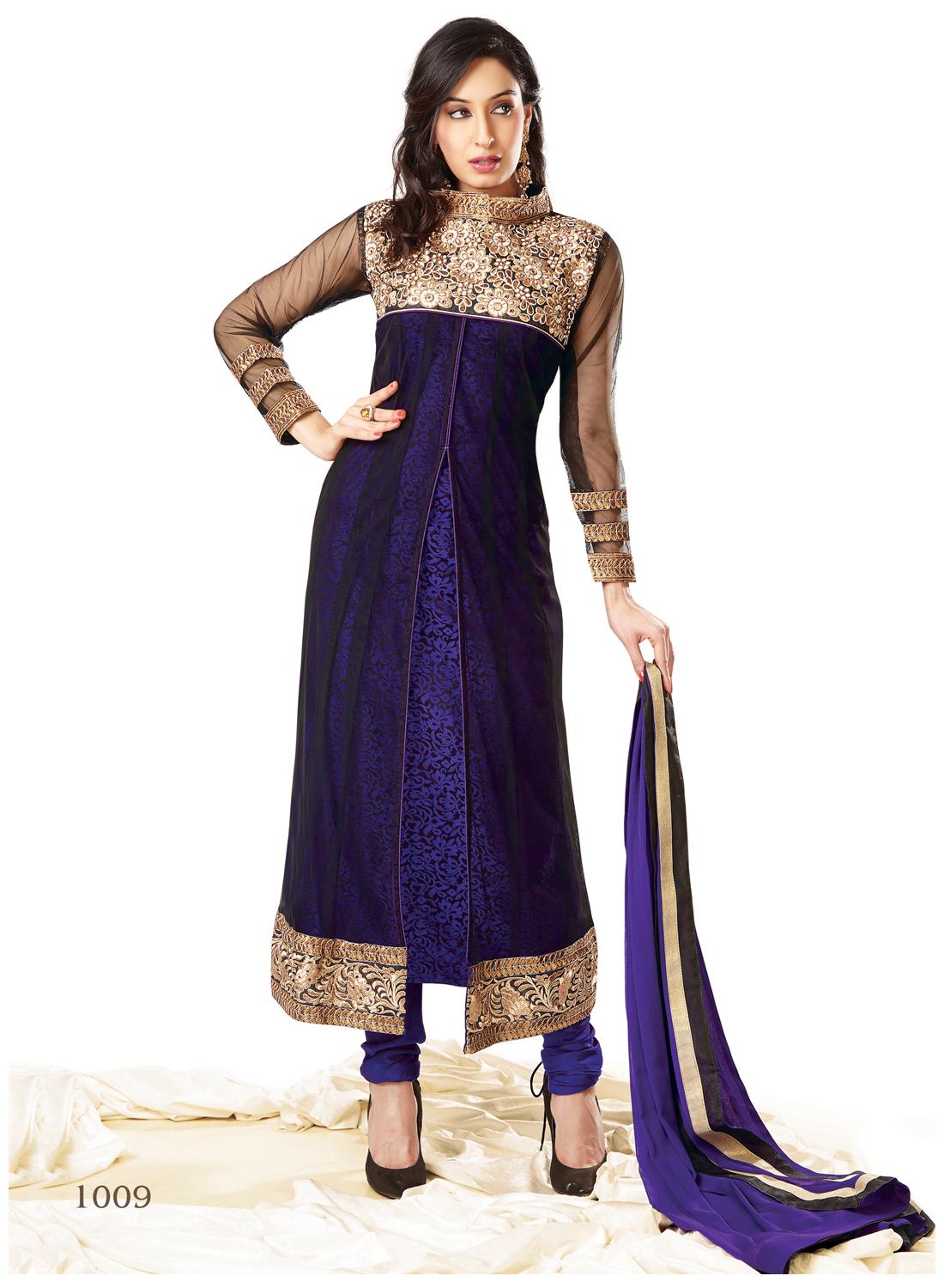 

Silkbazar Elegant Embrodried Purple And Black Anarkali With Shrug Dress Material