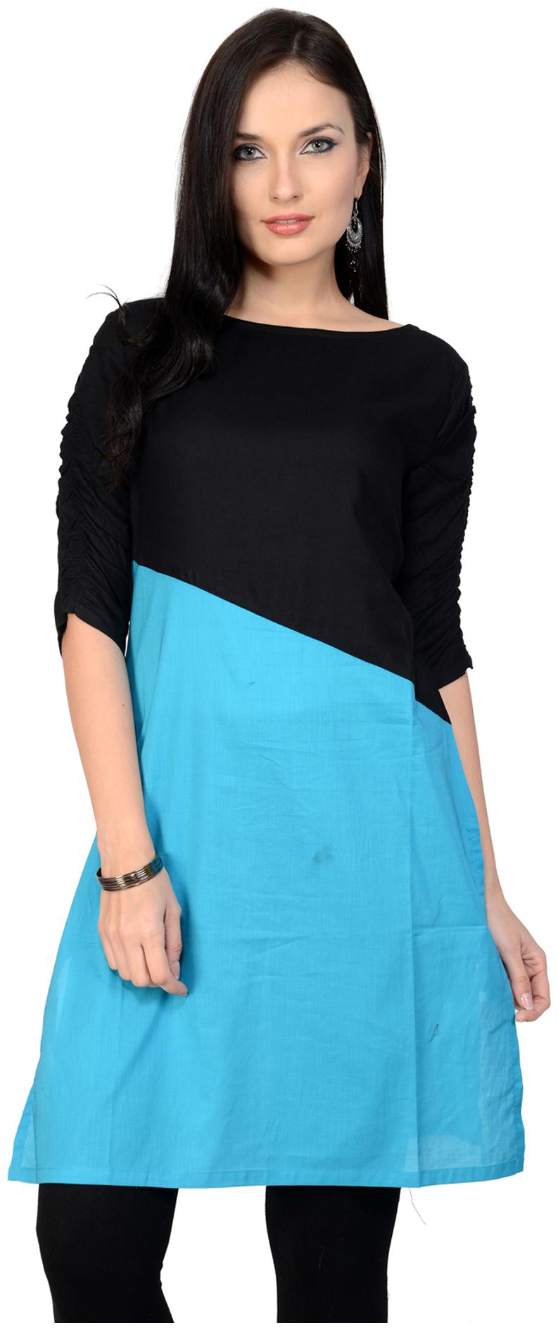 

Pannkh Women Blue Solid Regular Kurti