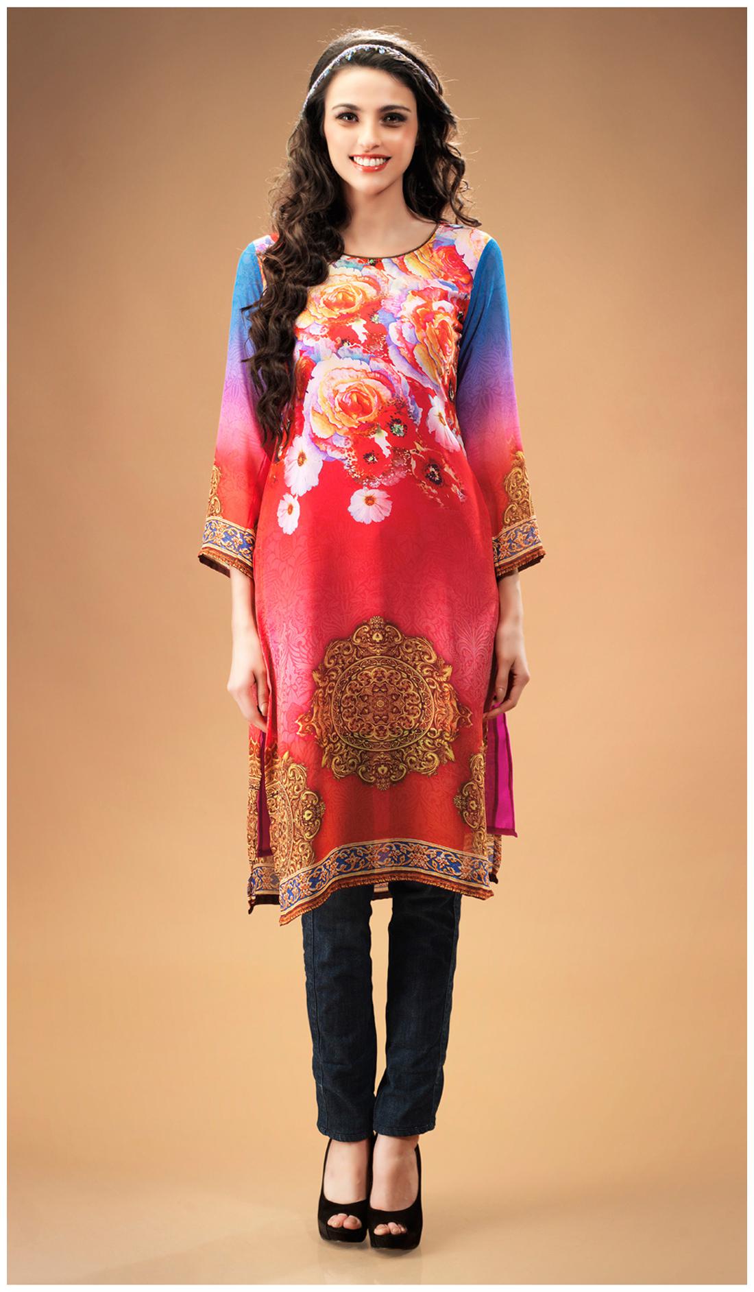 

Admyrin Maroon Georgette Comprising Floral Print Kurti (Size-M)