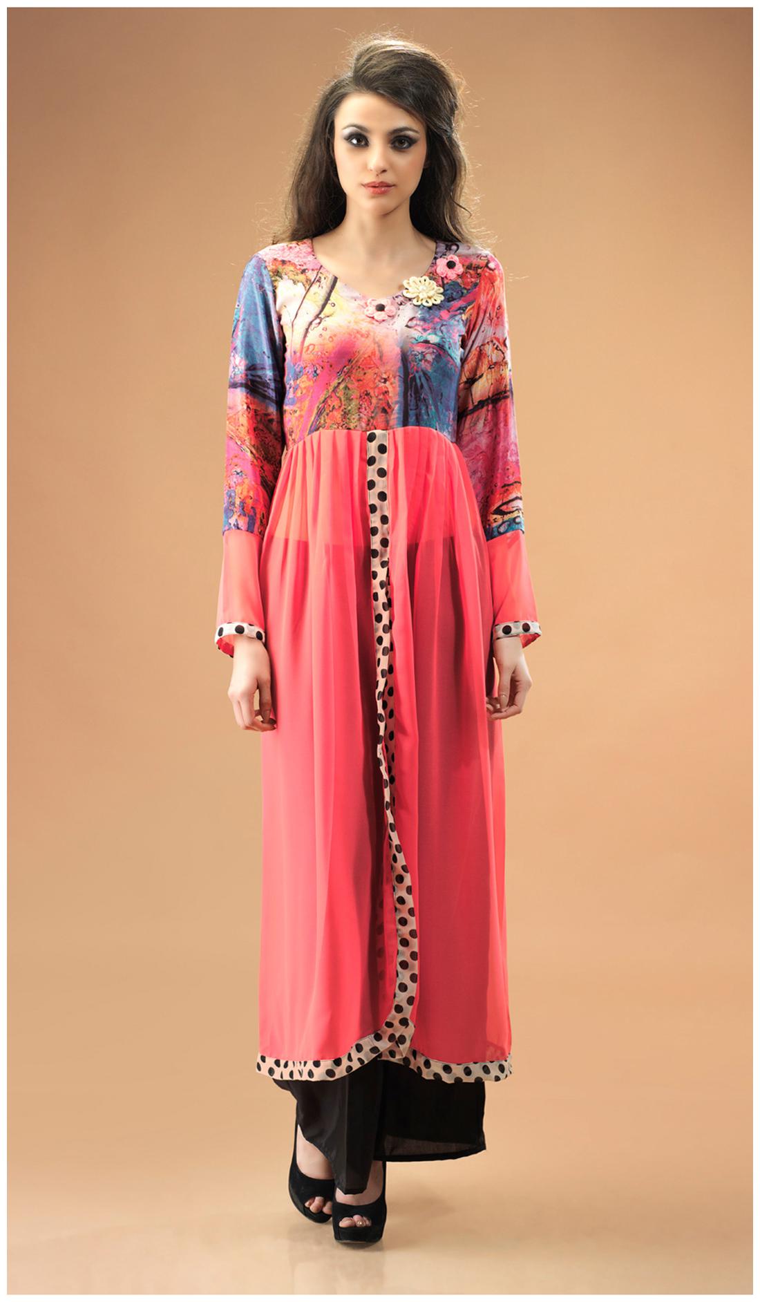 

Admyrin Peach Georgette Having Digital Prints Kurti (Size-M)