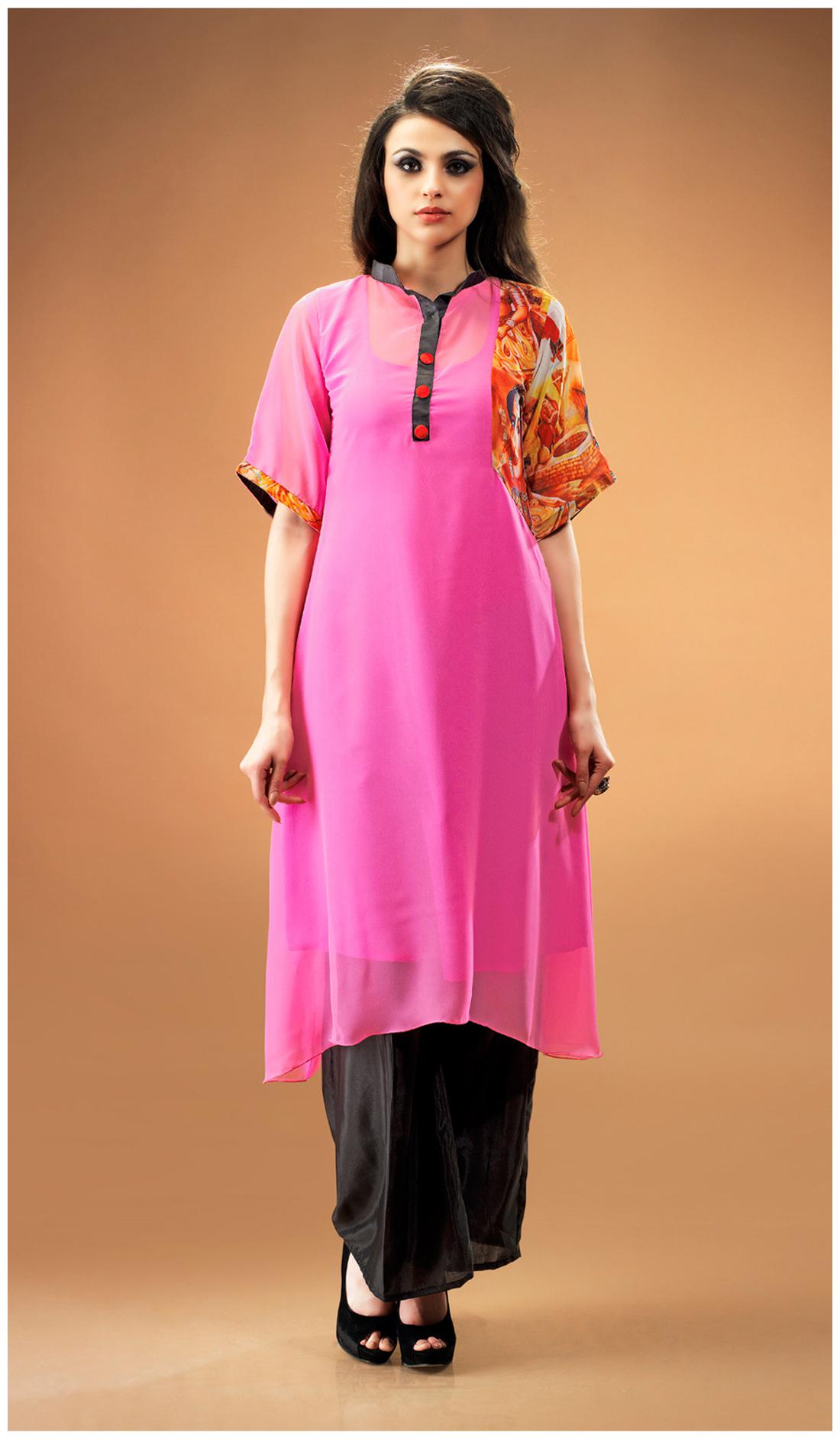 

Admyrin Pink Georgette Digital Printed Kurti (Size-M)