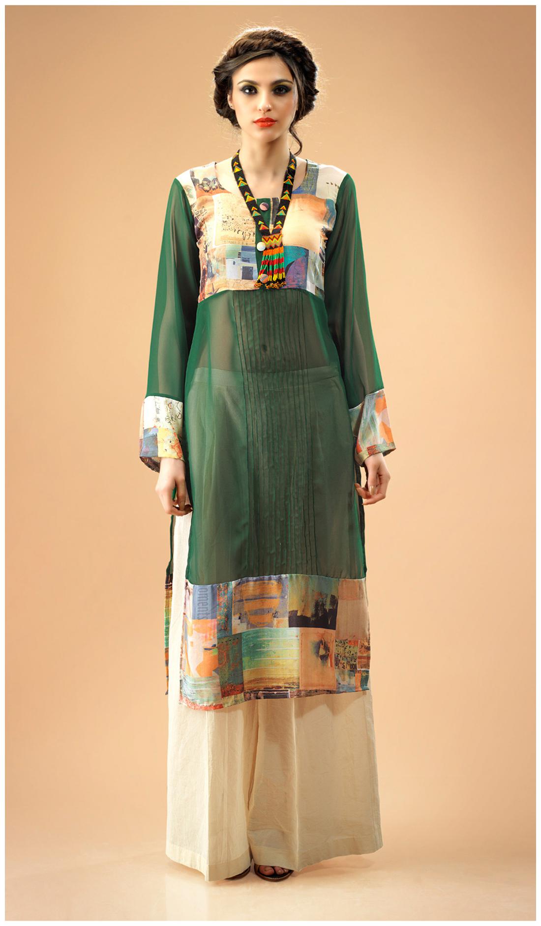 

Admyrin Green Georgette Digital Printed Kurti (Size-M)