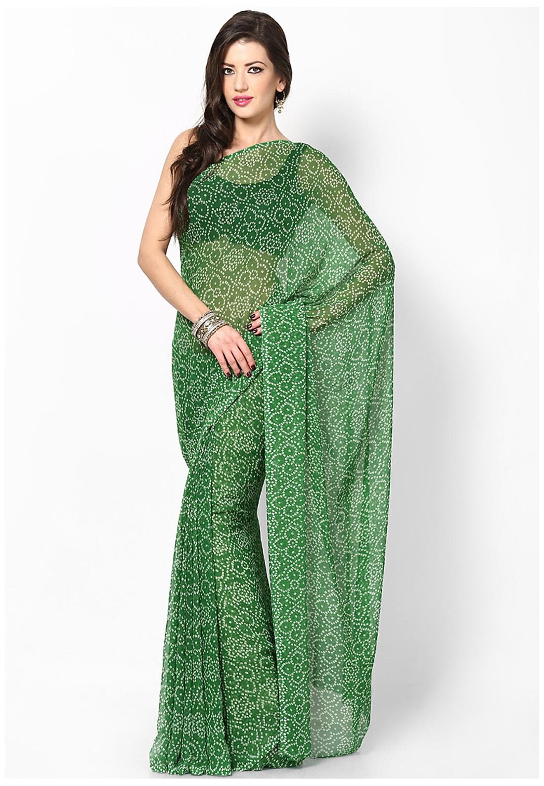 

Rajasthani Sarees Green Georgette Bandhej Print Saree