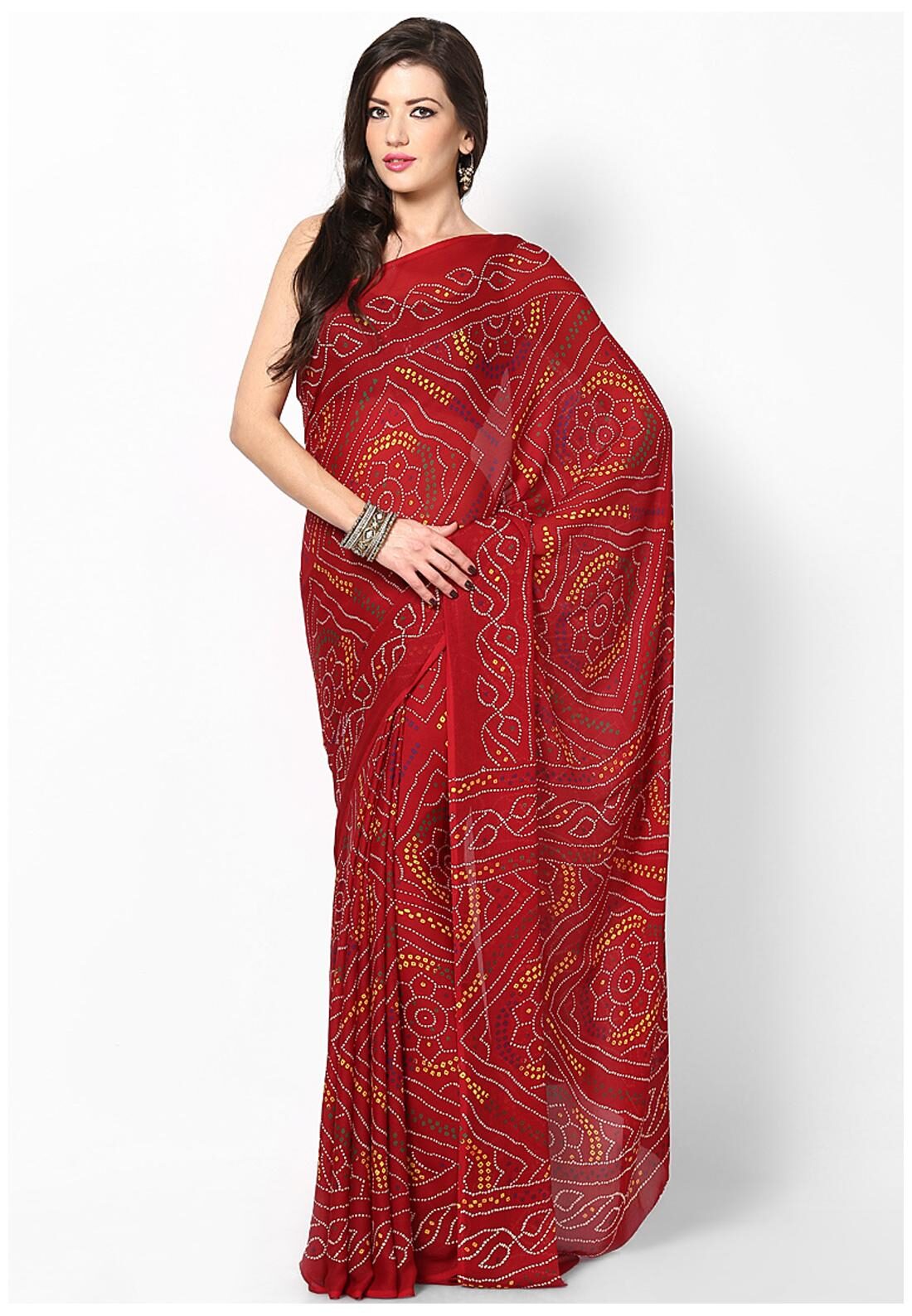 

Rajasthani Sarees Maroon Crepe Bandhej Printed Saree