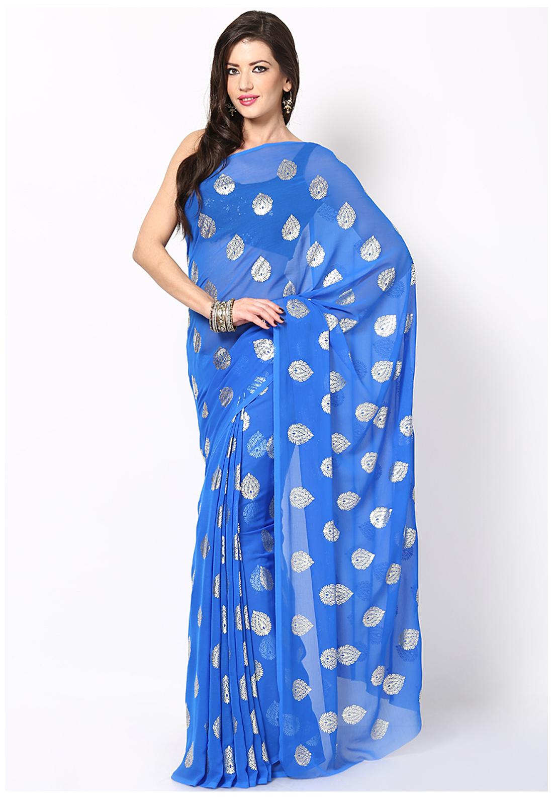 

Rajasthani Sarees Blue Chiffon Foil Print Saree