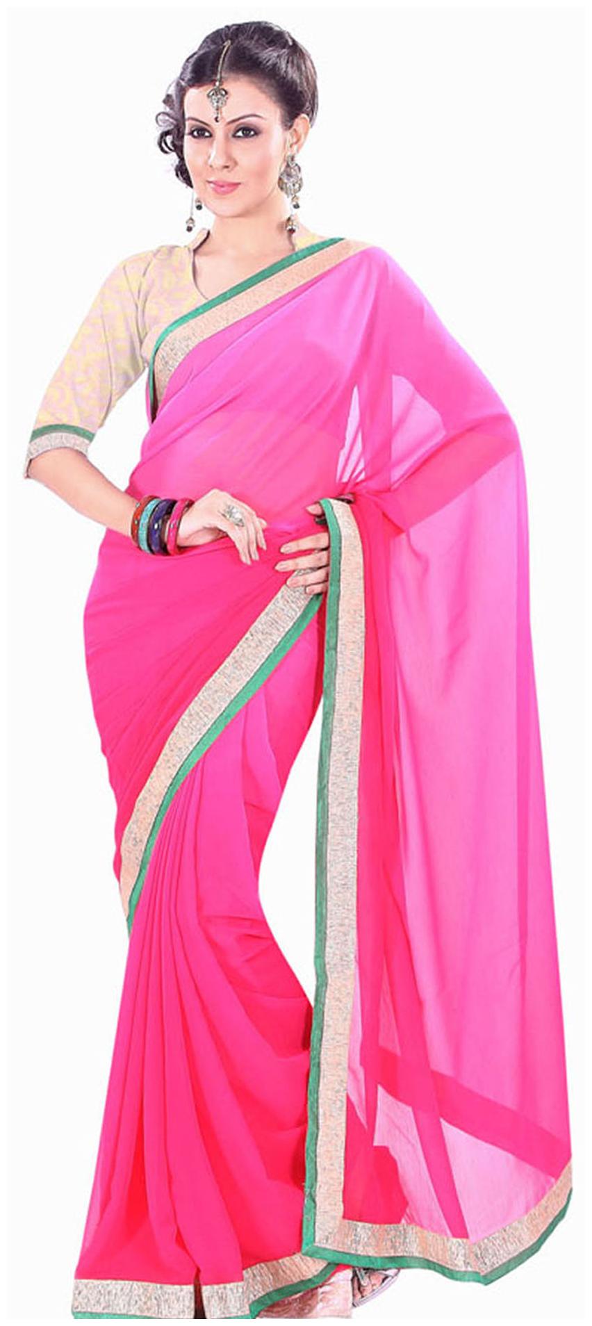 Silkbazar Pink Party Wear Georgette Self Design Fashion Embroidered Saree