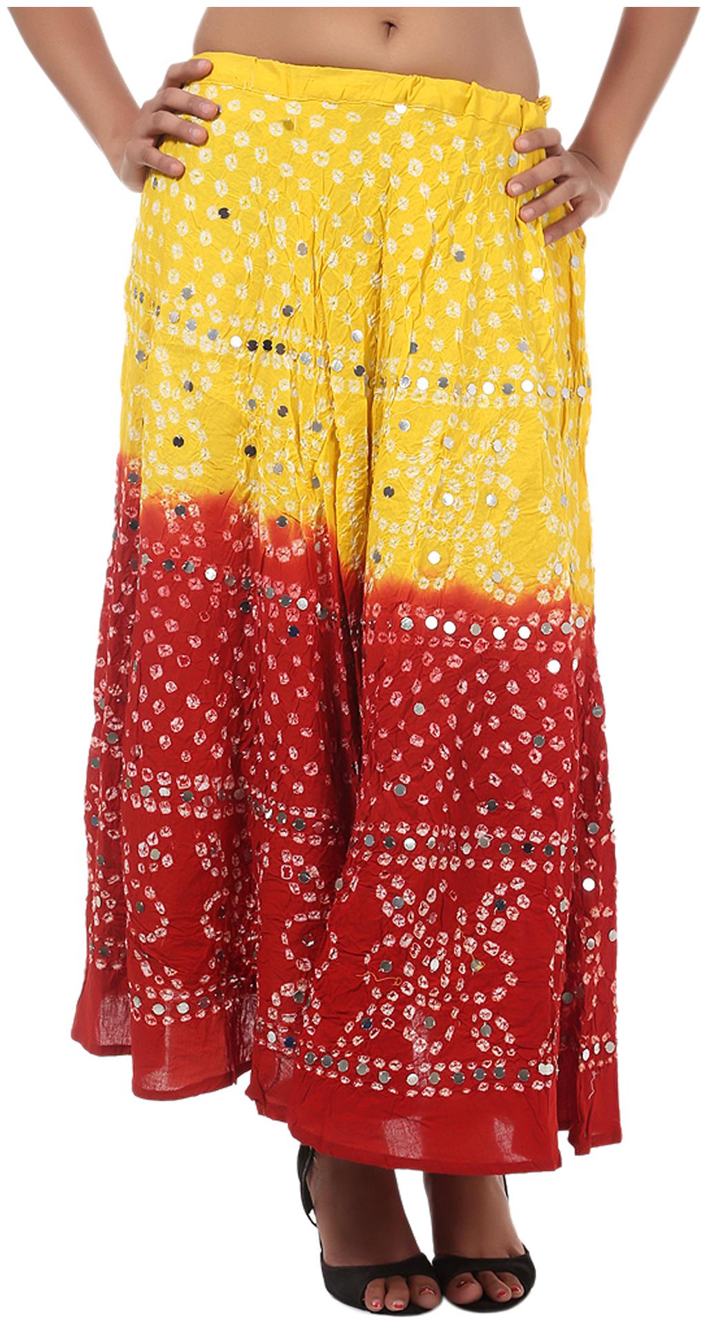

Rajrang Cotton Printed Long Wrap Red Yellow Skirt For Women
