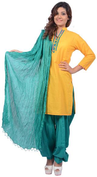 Jaipur Kurti Pure Cotton Yellow Sea Green Patiala Salwar Kameez With Duptta