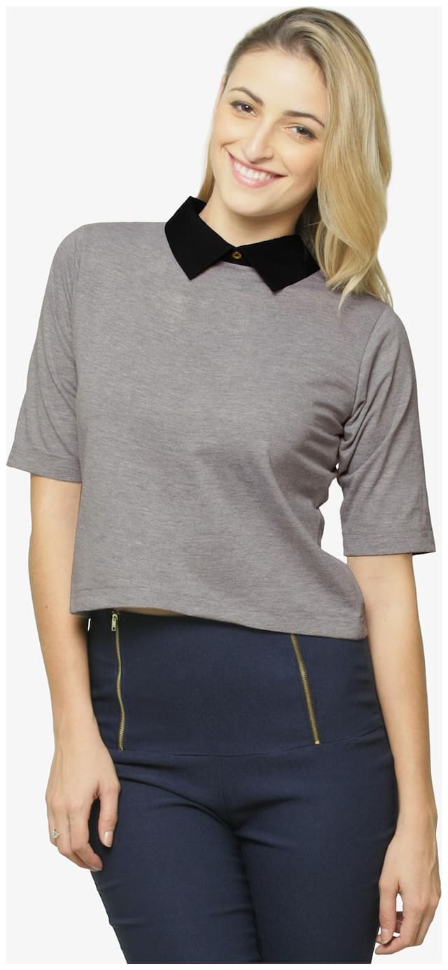 Miss Chase Women Solid Regular top - Grey