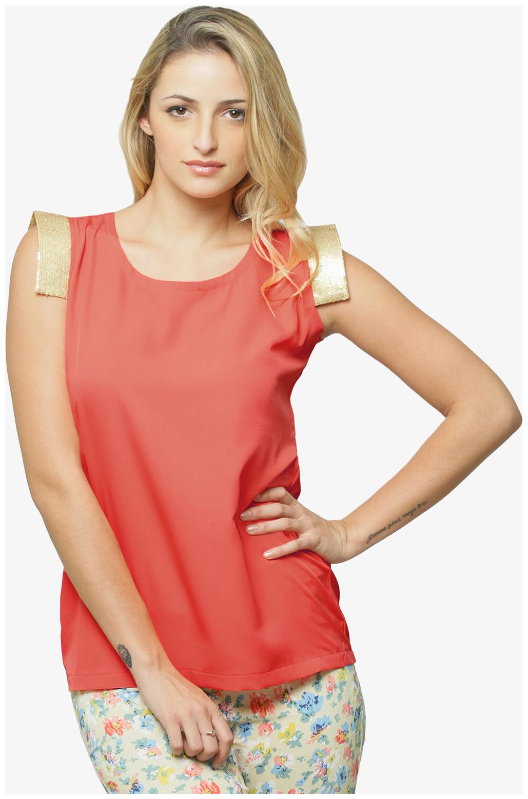

Miss Chase Women s Coral Round Neck Sleevesless Basic Solid Top