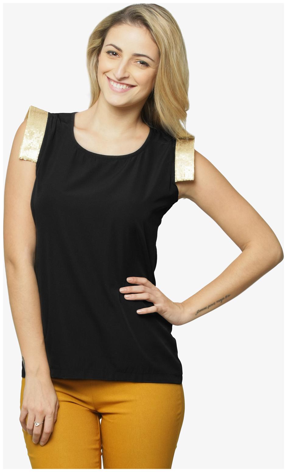 

Miss Chase Women s Black Round Neck Sleevesless Basic Solid Top