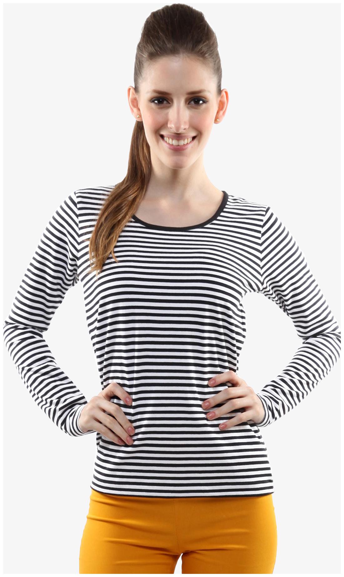 

Miss Chase Women s Black and White Round Neck Full Sleeves Striped Top
