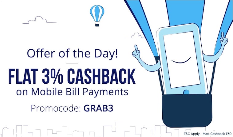 Flat 3% Cashback on Mobile Bill Payments @ paytm
